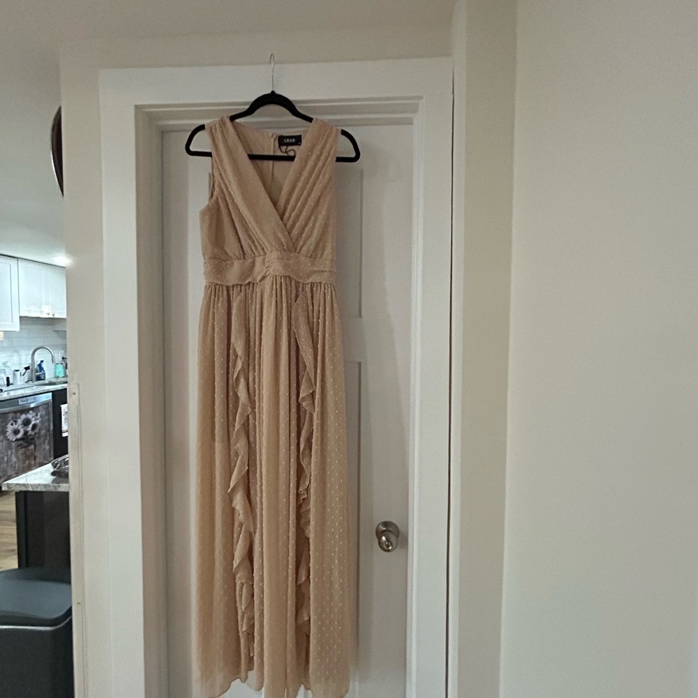 Cider Beige Maxi Dress with Ruffle Detail